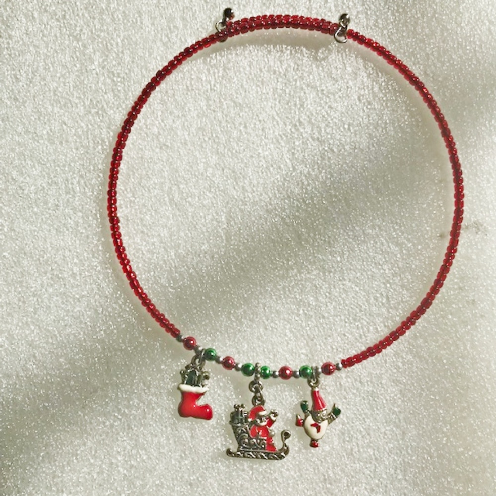 Christmas Choker Santa Sleigh Snowman Beaded VTG